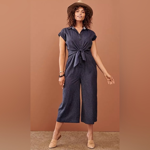 Anthropologie Ett:Twa James Tie Waist Jumpsuit Modal Blend Blue Size 2 EUC
